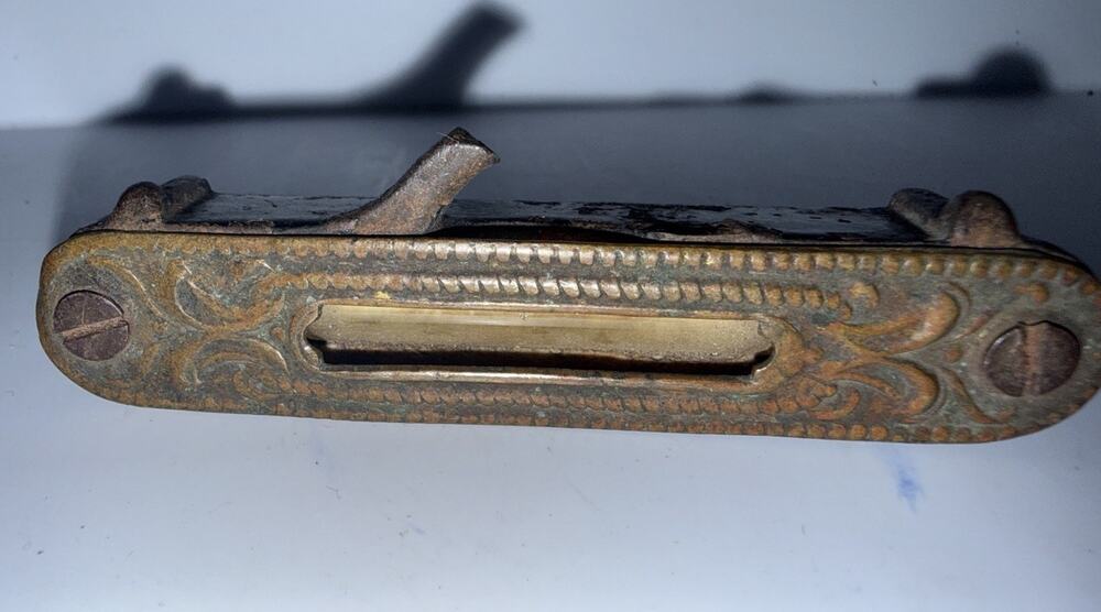 Antique Ornate Pocket Clamp on Line Level Tool with Brass Top Plate 3”